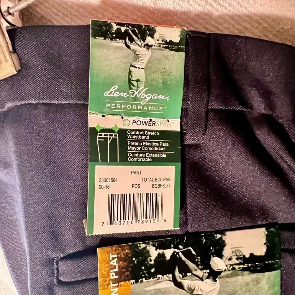 Ben Hogan Mens Performance Pants Stretch,  Wicking, UPF 42 x30 Black New W Tags
